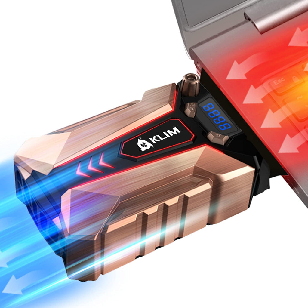 KLIM Cool+ Metal Laptop Cooler with Vacuum Fan - New 2026 - Gaming Laptop Fan with Display - Temperature Detection + Automatic/Manual Mode - Portable - Compatible with Laptop Cooling Pads