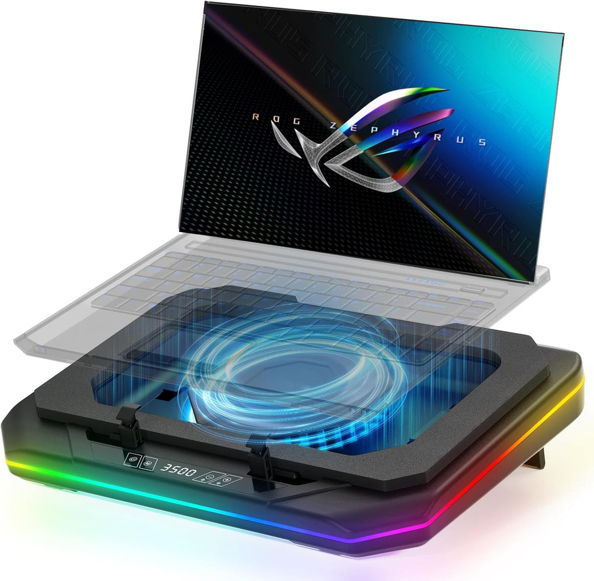 Cooling Pad for Asus ROG Zephyrus G16 G14 G15 M16 M15 S S17 Zephyrus Duo 16 15 ROG Flow X16 Gaming Laptopwith Powerful Turbo Cooling Fan Can Fast Cooling CPU+GPU 40°C 6 RGB Light ModeTouch Start