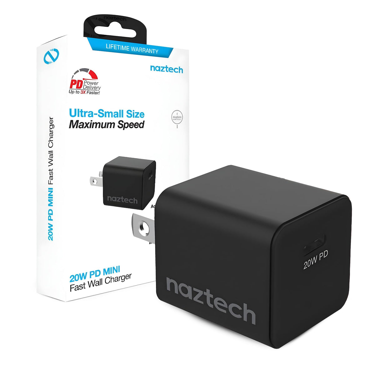 Naztech USB-C Fast Wall Charger Block - 20W Mini Compact Portable Power Delivery Charging Adapter Block Compatible with Apple iPhone Samsung Galaxy iPad Android Phones & More - Black